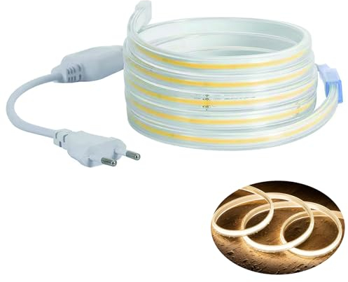 H+H Leipzig LED COB Strip Streifen (Teilmöglichkeit aller 10 cm) + IP20 Netzkabel mit Eurostecker. (50 Meter, Warmweiß, 240LEDs/M, ohne Schalter)