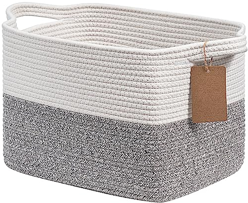 TIMEYARD Aufbewahrungskorb Kinder, Körbe Aufbewahrung, Organizer Körbe, Baumwolle Korb für Regal, Bad, Aufbewahrungskorb Klein, 34x28x24cm, Grau