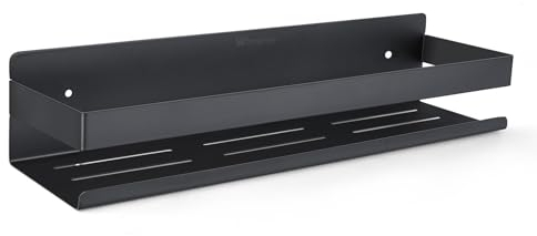 Womamny Mensole Bagno Senza Foratura, 40 cm Mensola Doccia Nero, 1.5mm Ispessita Mensola Da Muro In Acciaio Inox, Porta Shampoo Doccia Adesive, Portaoggetti Doccia per Cucina Bagno