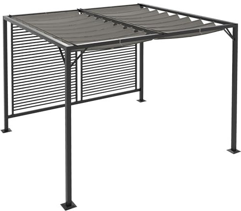 Outsunny 2.8 x 3(m) Metal Outdoor Pergola with Retractable Roof, Outdoor Gazebo Canopy Shelter with Grommet Holes for Garden, Patio, Lawn, Grey