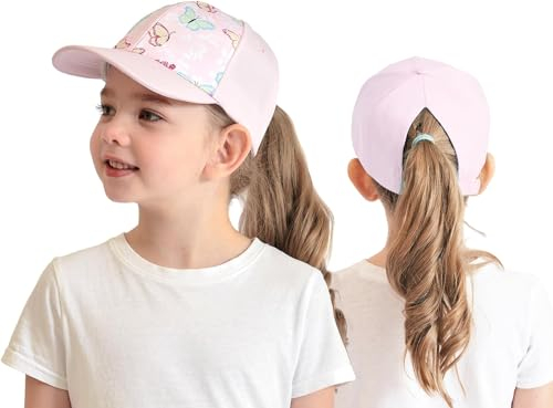 HERUAI Kinder Baseballkappe mit Pferdeschwanz für Mädchen Jungen Golf Visor Hut Basecap Sonnenblende Hut UV-Schutz Schirmmütze Sommermütze Junior Sommerhut Tennis Kappe Sonnenhut Visier UPF 50+