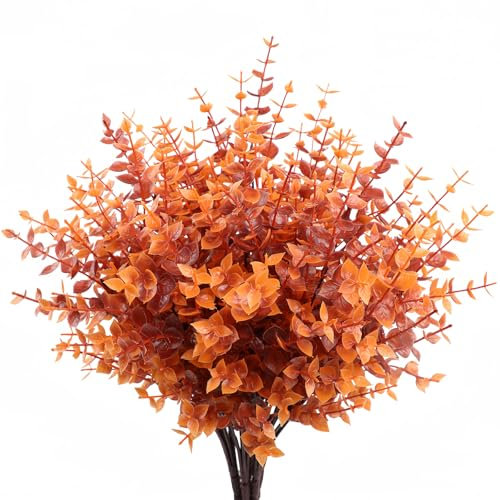 HBell 6Pcs Autumn Artificial Plants,Outdoors Artificial Fall Plants,UV-Resistant Shrubs Plants for Fall Home Garden Porch Decoration Thanksgiving Halloween Decor (autumn plant)