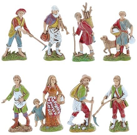Moranduzzo Set mit 8 Schäfern für Krippe 10 cm Maßstab 1:20 – Figuren aus PVC/Resin, Unzerbrechlich, Stil ‘700, Handbemalt, Bildhauer M. Landi