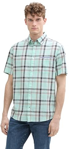 Tom Tailor Fitted Kurzarmhemd aus Baumwolle, Bright Mint Green, M