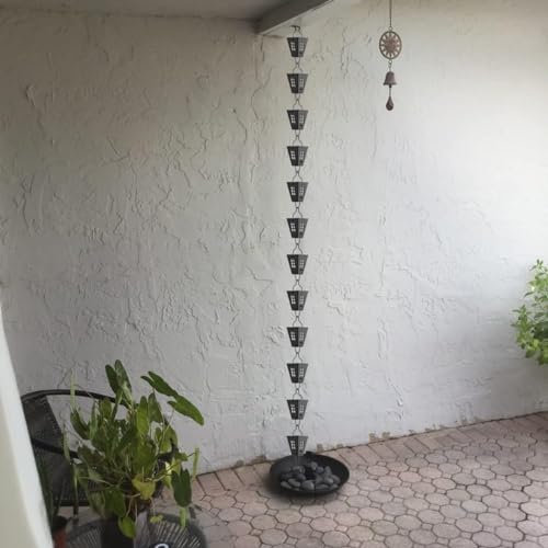 WJFLUCK Metal Rain Chain Gutter Downspouts, Japanese Outside Rain Chains Cup Waterfall Feature, Hanging Garden Shed Rain Bells Water Diverter (Size : 2.8m (9.2ft))