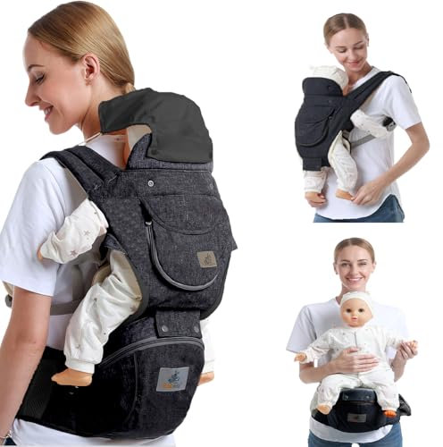 Neonati Ergonomico, Porta Bambino da 3-36 Mesi(Inferiore a 20kg) con Sedile Multiposizione, Marsupio Neonato Flip Advanced Convertibile Trasporto frontale e dorsale Cinghie regolabili (Grigio scuro)