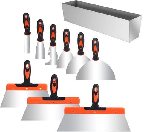 Lot de 10 Couteau à Enduire, Ensemble D'outils Grattoir Papier Peint Ensemble de Grattoirs à Peinture Multi-tailles en Acier Inoxydable pour Grattage de Papier Peint, Cloison Sèche
