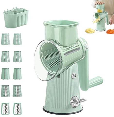 Sustease Rotary Cheese Grater with Handle, Sustease Rotary Cheese Grater, 5 in 1 Rotary Cheese Grater Vegetable Slicer (Green)