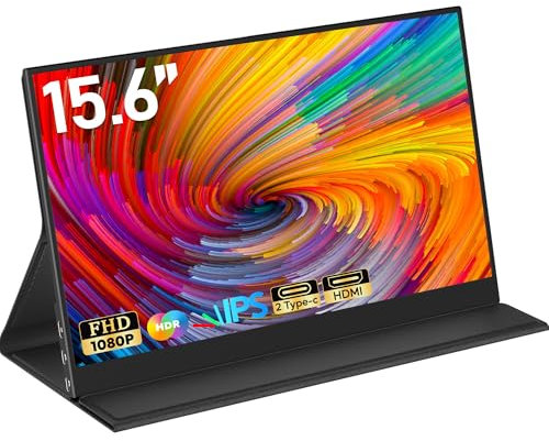 HONGO Portable Monitor 15.6 1080P FHD Laptop Monitor Screen IPS, Plug&Play Extender Monitor Built-in Dual Speakers, Second Screen for Laptop/PC/Mac/PS345/X-box with USB C Port & Smart Cover