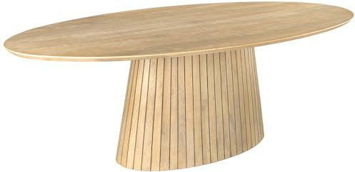 Riess Ambiente Ovaler Esstisch Art Deco - 220cm - weiß gekälkt massives Mangoholz - mit Säulenfuß