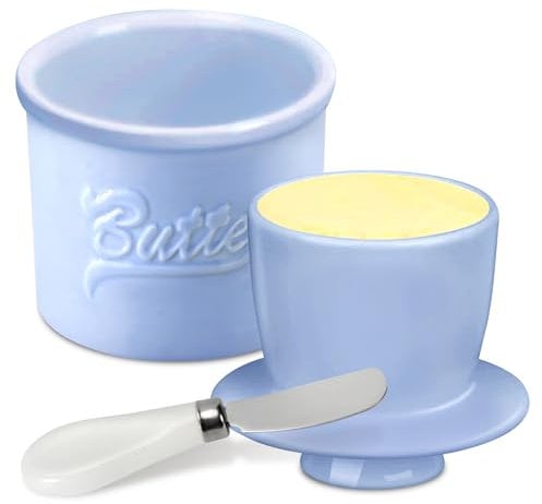 BORDEAG Beurrier En Porcelaine, Pot À Beurre Français , Beurrier Ceramique Beurrier Français Avec Couvercle Conservateur De Beurre Pour Récipient À Beurre Frais Doux , Pour Le Petit Déjeuner