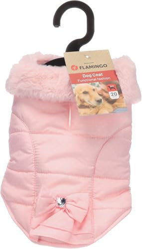 Manteau Chien – Guzzi Rose – A:20cm – Polyester – Lavable à 30°C – Doublure Polaire Douce – Résistant à l’Eau – avec nœud décoratif – Flamingo