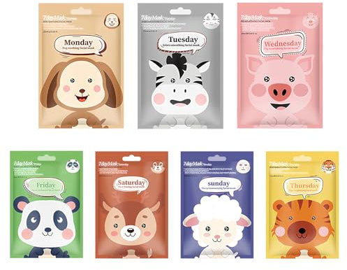7 Piezas Mascarillas Faciales Mascarilla Facial Calmante, Hidratante, Iluminadora, Control De Grasa Mascarilla Cara Membrana Animal Divertida