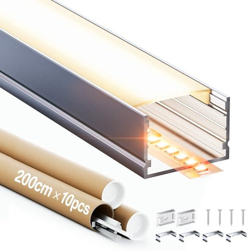 LED Aluminium Profil 2 m 10 Stück, LED Strip Profil aus Eloxiertem Aluminium, LED Kanal und LED Diffusor Leiste für Gleichmäßige Lichtverteilung, Passend für LED Streifen bis 25mm (SL14, 2M 10Stück)