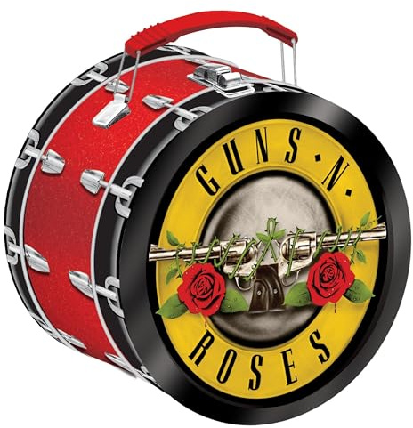 AQUARIUS Guns N Roses Fun Box in Trommelform, stabile Blech-Aufbewahrungsbox mit Kunststoffgriff und geprägter Frontabdeckung, offizielles Lizenzprodukt von Guns N' Roses und Sammlerstück