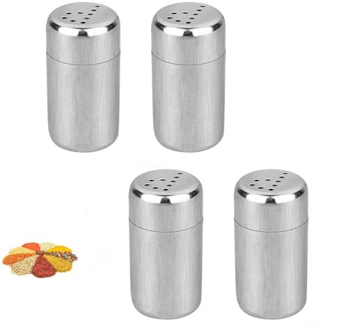 Weenwill Mini Saleros y Pimenteros,4 Piezas Unidades Sal Shaker Juego Acero Inoxidable 5 ml Salero de Cocina con Agujeros en Forma de S para Caja Bento,Hogar,Parrilla al Aire Libre