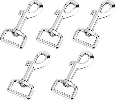 Karabinerhaken 5 Stück Haken mit Drehgelenk für Hundehalsband Karabiner 75 mm Länge, Robuster Stahl Wirbelkarabiner, Bolzenkarabiner für Eimer Hängematte Pferd Tack (Silber)