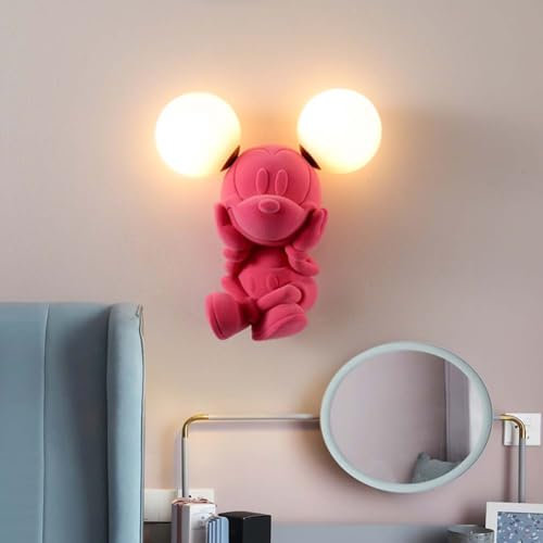 AoLa Mickey Wandleuchte Modern Kinderzimmer Wandlampe LED Kreativ Mickey Design, 3 Farbtemperaturen 3000K/4000K/6000K Nachttischlampe mit Kugel Glas Lampenschirm Jungen Mädchen Zimmer Deko Lampe