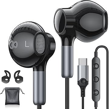 USB-C Headphones for Samsung Galaxy S24 Ultra, S23, S22, S21 FE, S20, A53, A54, A34, USB-C, Earphones with Microphone,In-Ear Wired Earbuds for iPhone (Black)