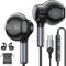 USB-C Headphones for Samsung Galaxy S24 Ultra, S23, S22, S21 FE, S20, A53, A54, A34, USB-C, Earphones with Microphone,In-Ear Wired Earbuds for iPhone (Black)
