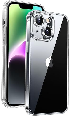 TECHTRENCH Clear Case Compatible with 14 Plus, Non-Yellowing Military Shockproof Anti-Scratch Slim Phone Case Cover- Clear
