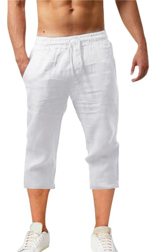 Uwdiohq Day Prime Sommer Freizeit Leinen Shorts Herren Beach Short Mit Taschen Cargo Leicht Hose Leinenhose Kurze Elastische Taille Laufshorts Männer Jogginghose Fitnesshose Sport Sportshorts