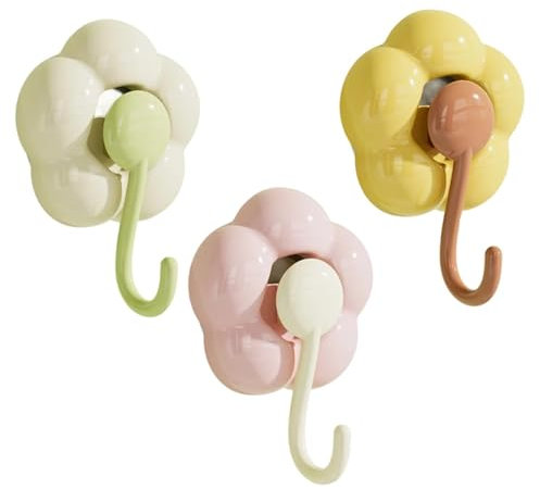 L0famy 3Packs Flower Hooks Plastic Suction, Colourful Suction Hooks for Bathroom, Powerful Vacuum Flower Suction-Cup Hook, Reusable Wall Hangers Holds for Room Kichen Bedroom Shower Suck Cup Hook