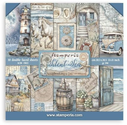 Stamperia - Scrapbook Paper Pad for Scrapbooking, Albums, Card Making, Bullet Journalling and More, Acid Free, Double-Sided, Perfect for Hobbies, Crafts, and Gifting (Silent Sea) (20.3 x 20.3cm)