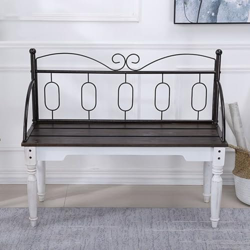 Outdoor Garden Bench All-weather Vintage Wrought Iron Garden Balcony Bench,lawn Deck Bench Porch Seat With Backrest and Armrests,park Bench for 2-3 People
