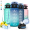 Gourde- 500ml- Gourde Enfant, Gourde Paille, Anti Fuite, Gourde Graduée pour 1 Journee, avec Marqueur de Temps, Gourde Motivation, Verrou de Sécurité, Bouteille pour École, Camping, Bureau, Voyage