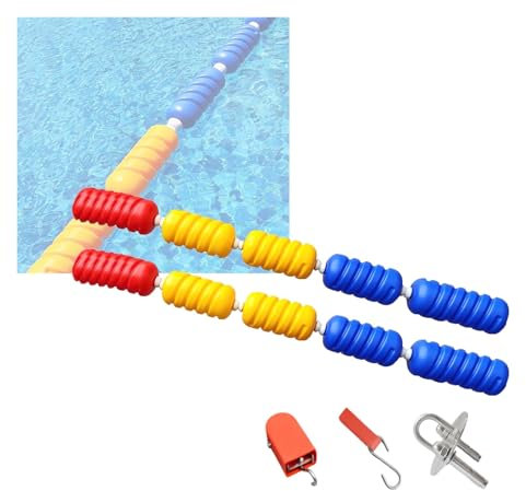 MARIYCH Séparateurs de couloirs de Piscine, bouée de sécurité de 9 cm de diamètre, barrière de sécurité pour Piscine avec Crochets (Corde en Nylon, 9 m/29,5 pi)