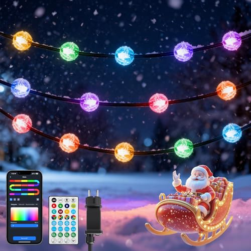 Aigostar Luci Albero di Natale Smart, Luci LED(Palle) RGBIC, 5M 33LEDs, Controllo Segmenti DIY Colore, APP e Telecomando, Music Sync, 39 Effetti Dinamici, IP44 Impermeabile per Interno, Esterno