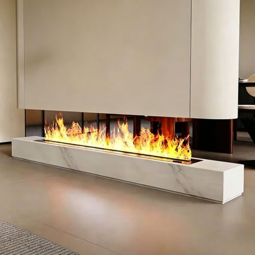 ZHNANDAMAI Dekorativer elektrischer Wasserdampf-Kamin-Luftbefeuchter mit 3D-Zerstäubungsflamme, 3 mm ultradünnem Panel, Gebürsteter Edelstahl, ohne Heizung,100cm/39.3in