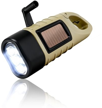SUNNIFLY Taschenlampe Kurbel Solar Dynamo, kurbeltaschenlampe mit kurbel, Handkurbel Solar Karabiner Taschenlampe für Camping Outdoor Klettern Wandern