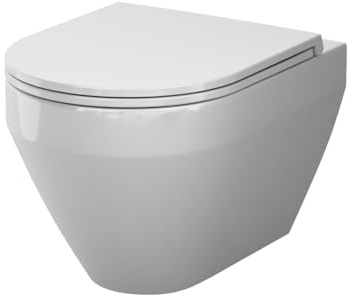 AM.PM Spirit V2.0 – AquaSpin Wand WC spülrandlos | Hänge WC mit Toilettendeckel mit Absenkautomatik | Duroplast Klo Sitz | Spülrandloses Hänge WC Set | Kompatibel mit Vorwandelement | Weiß 48,5 cm