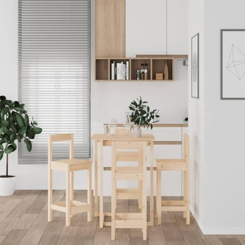 Holepyr 5-TLG. Bar-Set Massivholz Kiefer mit 1 Bartisch 80x80x110 cm und 4 Barstühlen 40x41,5x112 cm stabile Tischgruppe für Essbereich Küche Wohnzimmer Familie Gäste Mahlzeit