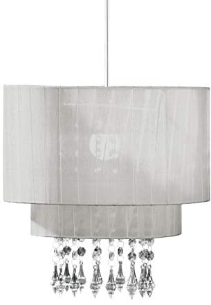 Premier Housewares Riband Voile Beaded Pendant Shade, 31 x 20 x 20 cm - Silver