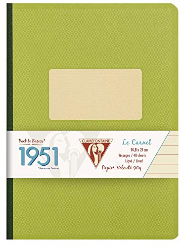 Clairefontaine 195546C Kladde 1951 Back to basics, 96 Blatt, liniert, DIN A5, 14,8 x 21 cm, mit gebundenem Einband und weichem Deckel, 1 Stück, grün