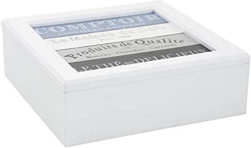 Blanco caja de té de madera con 9 compartimentos Contador