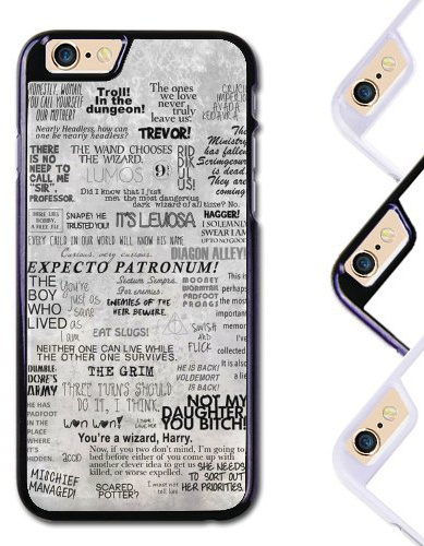 iPhone 4/5/5C/6/6S/6+ Hard Case - Harry Potter Gray Movie Quotes Collage Pattern (iPhone 5/5S, Black)