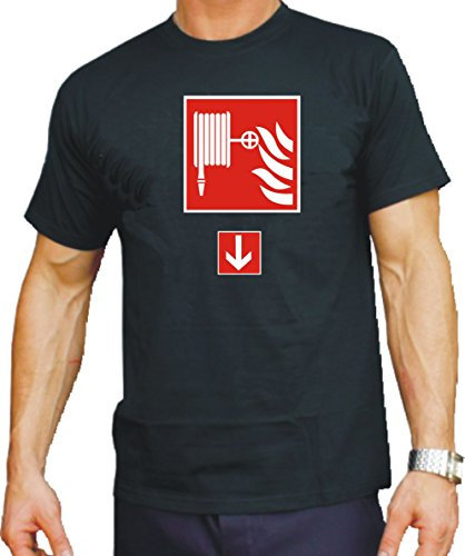 Tshirt nera, cartello dei vigili del fuoco, con scritta in lingua tedesca, Nero, M