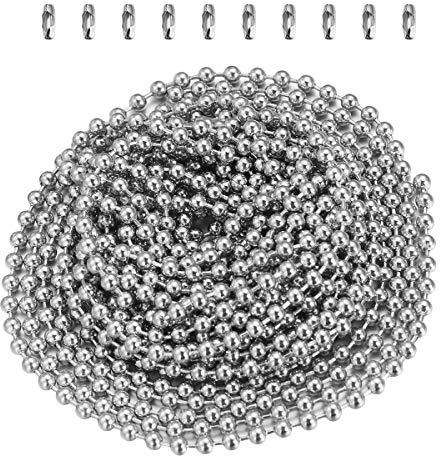 OUNONA 3Meter Kugelkette, Edelstahl Kugelkette, Perlen Rollenkette 2.4 mm Durchmesser Mit 10 Passenden Anschlüssen Kugelkette, Kette Damen Für DIY-Schmuckherstellung Halsketten Armbänder Schlüsselanh