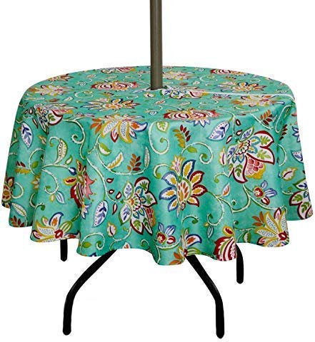 SUQ I OME Patio Outdoor Tablecloth with Umbrella Hole and Zipper,Garden Tablecloth for Host Backyard Parties, BBQs,Family Gatherings(Bohemia,60'' Round with Zipper)