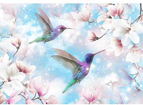 Runa Art Papier peint intissé 396 x 280 cm Fleurs Oiseaux Colibri | Toison Décoration Murale Salon Chambre á Coucherr | Fabrication Allemande | bleu 9406012b