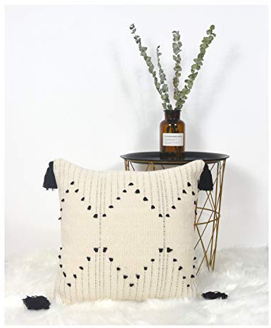 LIGICKY Kissenbezug Boho Büschelige Dekorative Kissenbezüge Getuftet Quaste Weich Kissenhülle Baumwolle für Sofa Couch Schlafzimmer Wohnzimmer Büro Auto (18 * 18 inch
