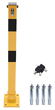 TOPWAY Barriera Parcheggio Auto Dissuasore Posta Pieghevole Palo di Barriera di Blocco del Parcheggio per Auto, Giallo e Nero, Chiusura superiore, 70 CM Altezza