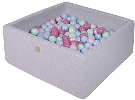 MEOWBABY Bällebad 90X90X40cm/300 Bälle ∅ 7Cm Baby Spielbad Mit Bällen Quadratisch Spielbälle Bällebad Spielzeug für Kinder Made In EU Hellgrau: Babyblau/Minze/Hellrosa/Pastellrosa