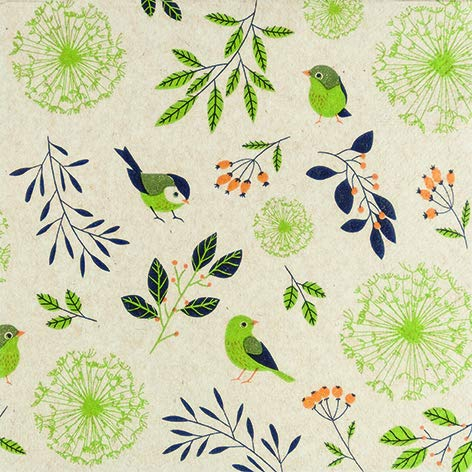 20 Servietten Eco Line Blätter und Vögel aus 100% recyceltem Papier 33x33cm