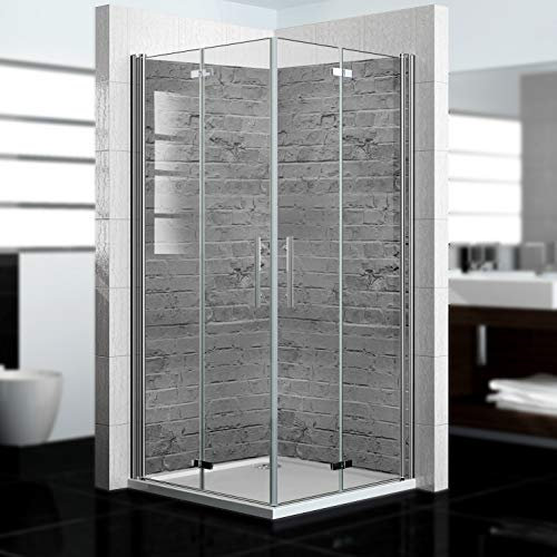 dedeco Eck-Duschrückwand wasserfest Motiv: Ziegelsteine V3, 2 x 90x200 cm, als Badrückwand zum Fliesenersatz, als Dekorwand, Wandverkleidung und Duschplatte aus Aluminium - Made in Germany