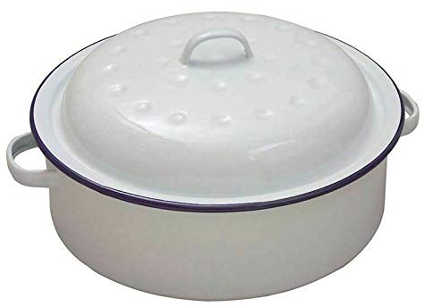 Marys 20 CM ENAMEL ROUND ROASTING TRAY TIN OVEN ROASTER CASSEROLE PAN SELF BASTING